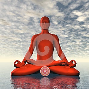 Red muladhara or root chakra meditation - 3D render