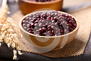 Red mung bean or Azuki bean in wooden bowl