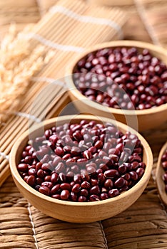 Red mung bean or Azuki bean in wooden bowl