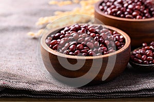 Red mung bean or Azuki bean in wooden bowl