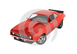 Red muscle car without shadow isolated on white background 3d