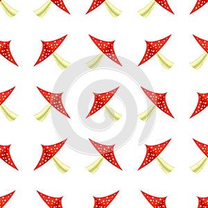 Red Mushroom Seamless Pattern on White Background. Fly Agaric Set. Amanita Poisonous Amanita Texture