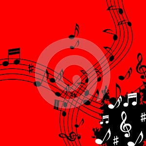 Red Music Background Means Soundwaves Piece And Notes