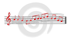 Red Musical Notes on a Flowing Wavy Staff