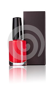 Red nail polish with black box