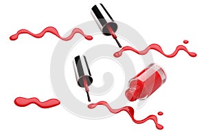 Red nail polish bottle and drops, isolated