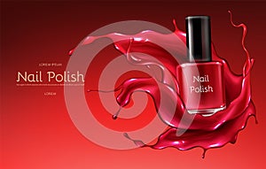 Red nail polish realistic vector promo banner