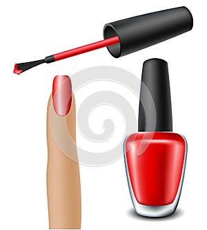 Red nail polish with woman finger