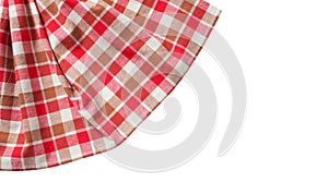 Red napkin, nablecloth, dish towels with folds isolated on white