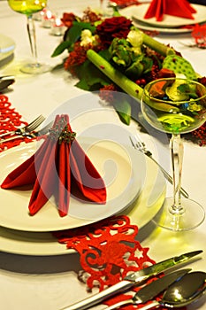 Red napkins on christmas table