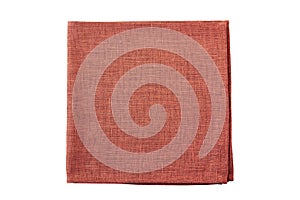 Red natural folded textile napkin on white