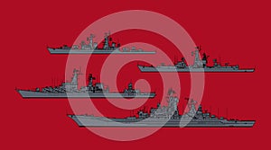 Red navy. Set of silhouettes of soviet guided missile cruisers. photo