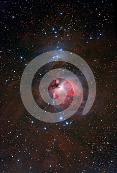 Red nebula in the night sky