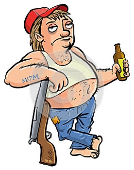 Red neck holding a beer cartoon