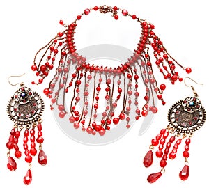 Red necklace and earring