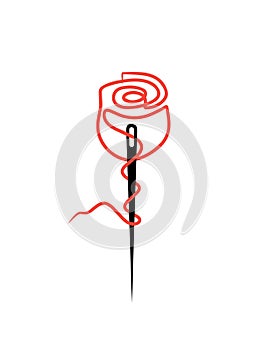 red needle and thread logo design that forms like a rose