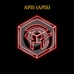 Red neon APIS (APIS) cryptocurrency symbol