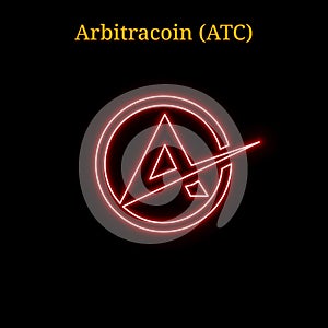 Red neon Arbitracoin ATC cryptocurrency symbol