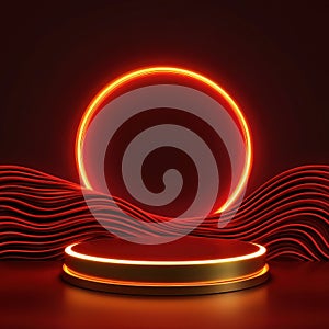 Red Neon Circle and Platform