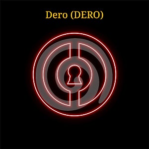 Red neon Dero DERO cryptocurrency symbol