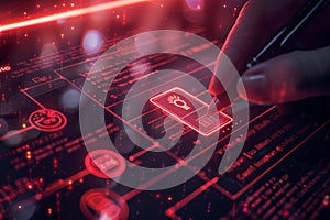 Red Neon Digital Interface with Stylus Interaction