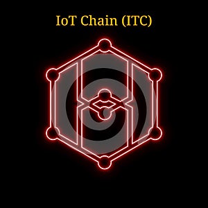 Red neon IoT Chain (ITC) cryptocurrency symbol