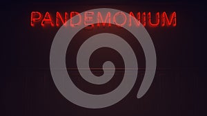 Red Neon Pandemonium Sign on the Wall Gates of Hell