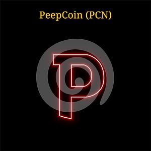 Red neon PeepCoin (PCN) cryptocurrency symbol photo