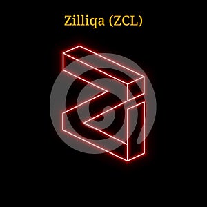 Red neon Zilliqa (ZIL) cryptocurrency symbol photo