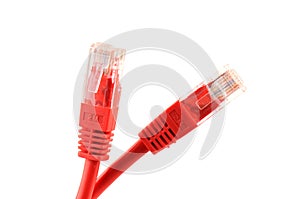 Red network cables, close up