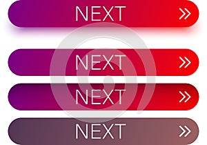 Red next web buttons with arrow isolated on white.