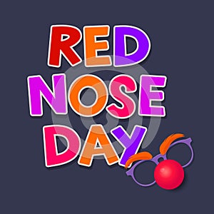 Red Nose Day lettering and clown glasses with red nose