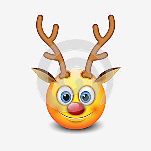 Red-nose reindeer emoticon, emoji character - smiley - vector illustration