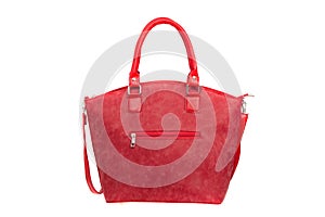 Red, nubuck, leather elegant women bag. Fashionable female handbag, isolated