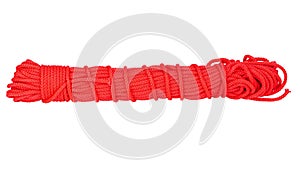 Red nylon rope isolated on white background