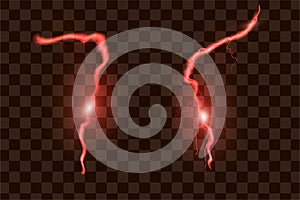 Red oblique branchy lightning line. Illustration with space for text