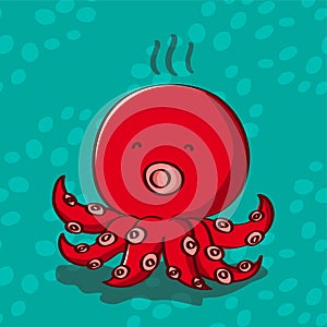 Red octopus with air bubble background