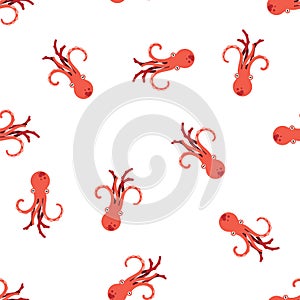 Red octopus on white pattern background. Cute octopus seamless pattern. Marine life and animals concept. Sea monster