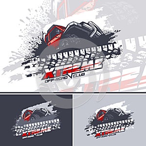 Red Off Road car logo overcoming mud obstacles, logo in three versions