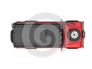 Red off road four wheel drive car - top down view