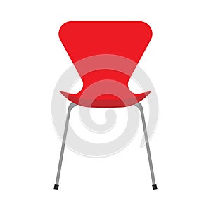 Red office chair vector flat icon front view. Comfortable relaxation sign interior furniture equipment nobody