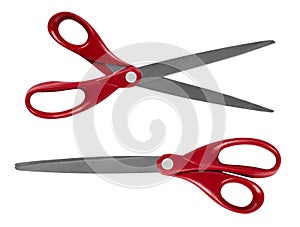 Red office scissors isolated on a white background