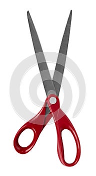 Red office scissors isolated on a white background