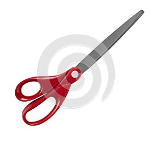 Red office scissors isolated on a white background