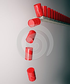 Red oil barrels isolated on gray background.