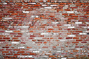 Red old brick wall, background