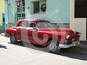 Red old cuban car in Havana