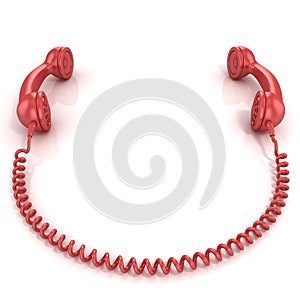 Red old fashion phone handsets connected