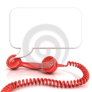 Red old fashion telephone handsets and speech bubble