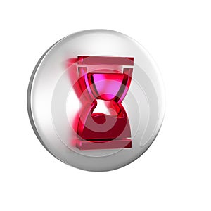 Red Old hourglass with flowing sand icon isolated on transparent background. Sand clock sign. Business and time